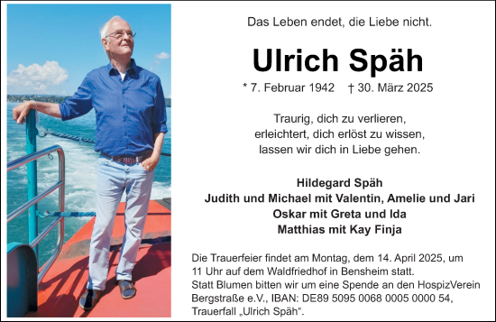 Traueranzeige von Ulrich Späh von Starkenburger Echo