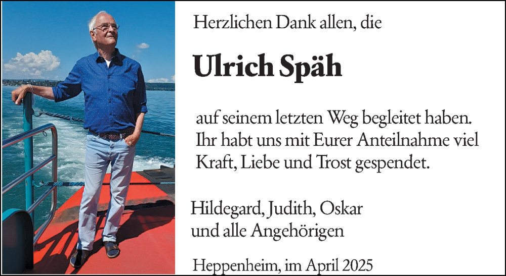  Traueranzeige für Ulrich Späh vom 26.04.2025 aus Starkenburger Echo
