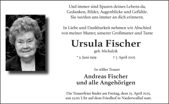 Traueranzeige von Ursula Fischer von Wiesbadener Kurier