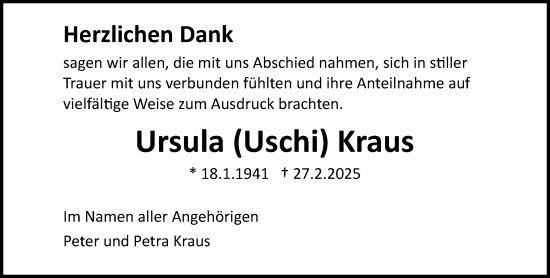 Traueranzeige von Ursula Kraus von Rüsselsheimer Echo