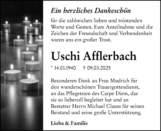 Traueranzeige von Uschi Afflerbach von Camberger Anzeiger