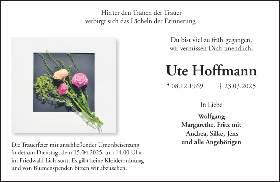 Traueranzeige von Ute Hoffmann von Dill Block