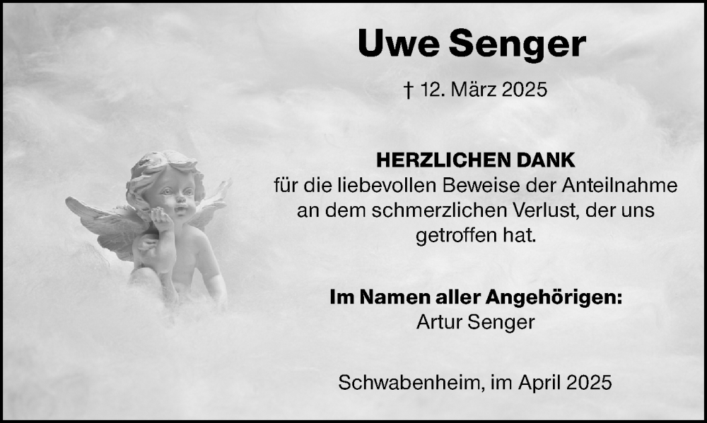  Traueranzeige für Uwe Senger vom 12.04.2025 aus Allgemeine Zeitung Rheinhessen-Nahe
