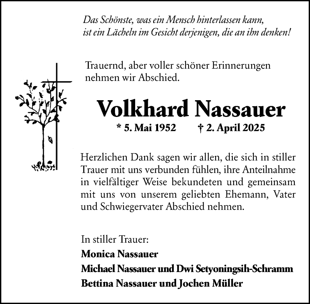  Traueranzeige für Volkhard Nassauer vom 25.04.2025 aus Hochheimer Zeitung