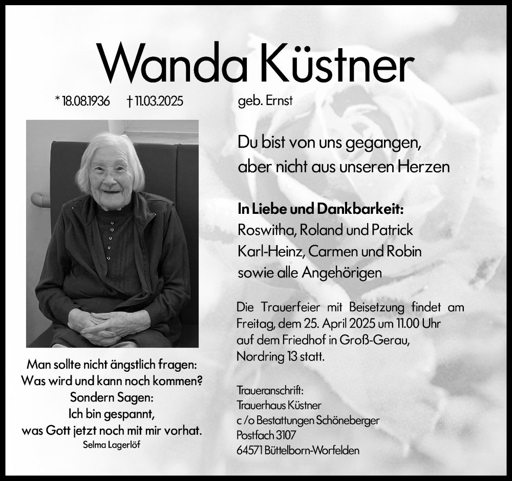  Traueranzeige für Wanda Küstner vom 19.04.2025 aus Groß-Gerauer Echo