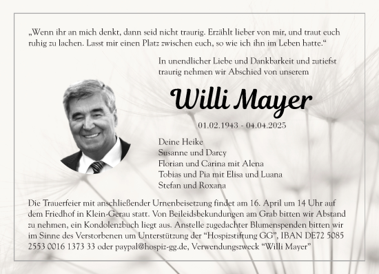Traueranzeige von Willi Mayer von Groß-Gerauer Echo