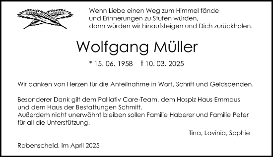 Traueranzeige von Wolfgang Müller von Dill Block