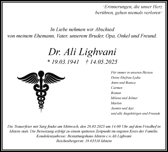 Traueranzeige von Ali Lighvani von Wiesbadener Kurier