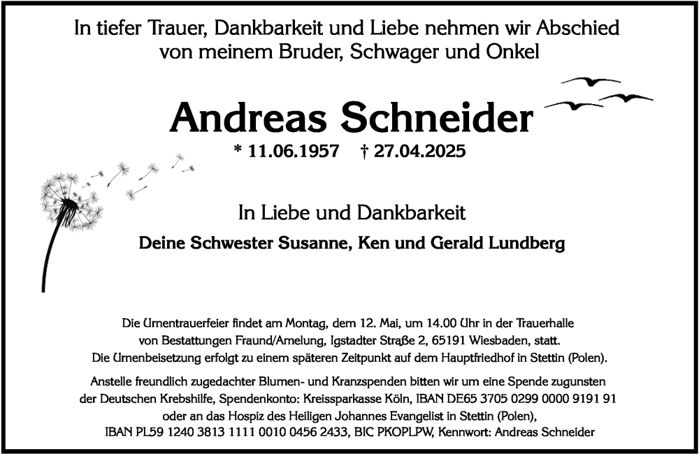  Traueranzeige für Andreas Schneider vom 10.05.2025 aus Wiesbadener Kurier