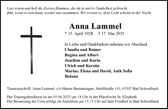 Traueranzeige von Anna Lammel von Idsteiner Land/Untertaunus