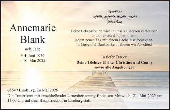 Traueranzeige von Annemarie Blank von Nassauische Neue Presse