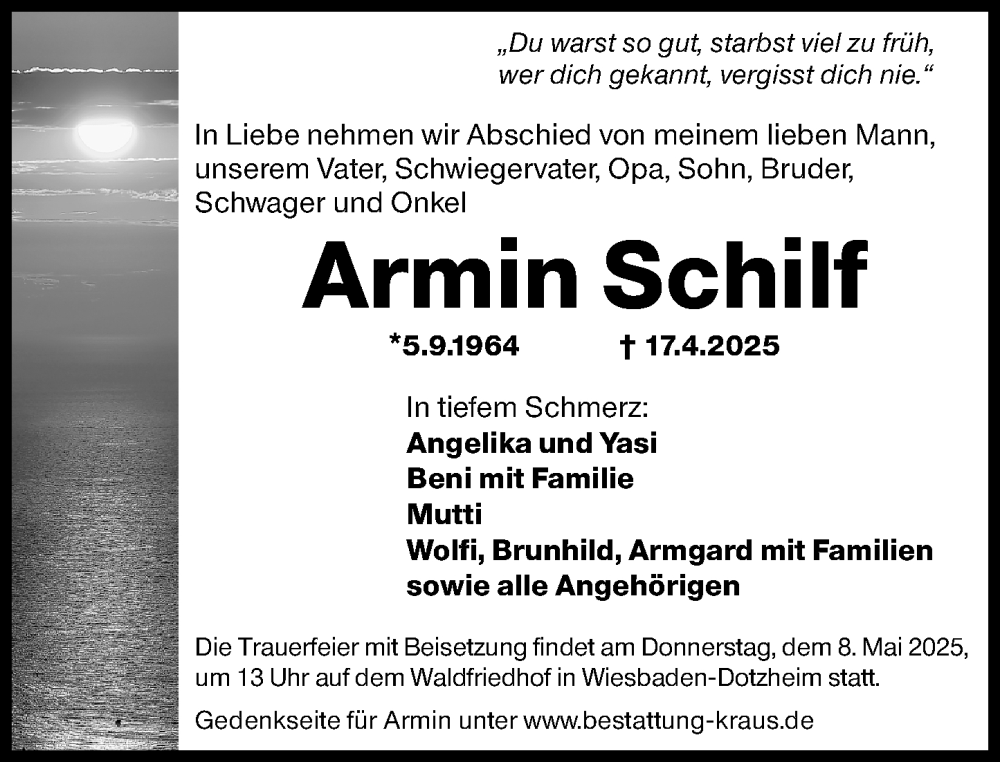  Traueranzeige für Armin Schilf vom 03.05.2025 aus Wiesbadener Kurier