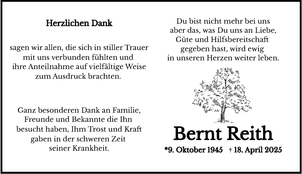  Traueranzeige für Bernt Reith vom 10.05.2025 aus Wiesbadener Kurier
