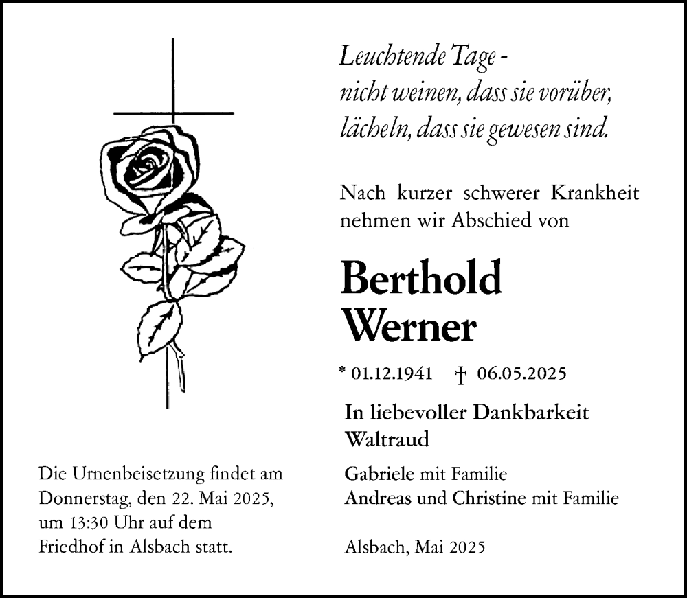  Traueranzeige für Berthold Werner vom 17.05.2025 aus Darmstädter Echo