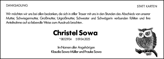 Traueranzeige von Christel Sowa von Wetzlarer Neue Zeitung