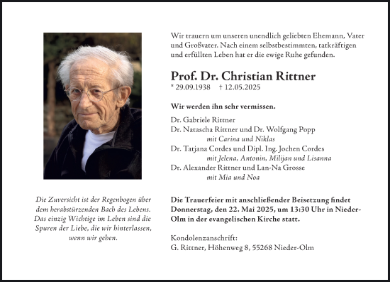 Traueranzeige von Christian Rittner von Allgemeine Zeitung Mainz