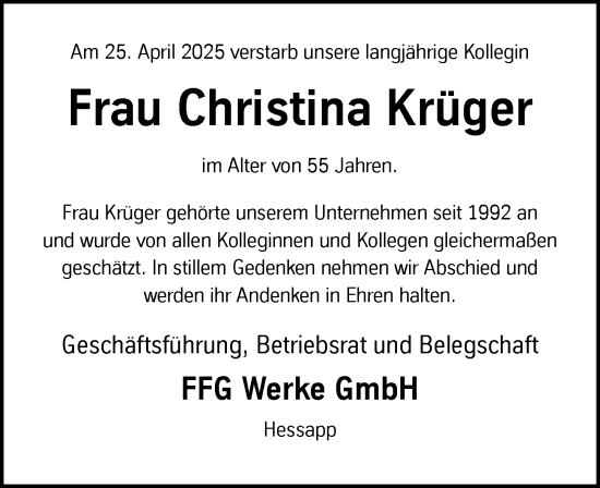 Traueranzeige von Christina Krüger von Idsteiner Land/Untertaunus