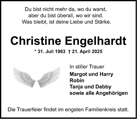 Traueranzeige von Christine Engelhardt von Wiesbadener Kurier