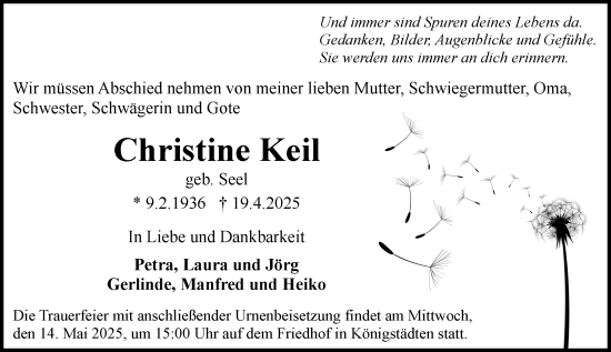 Traueranzeige von Christine Keil von Rüsselsheimer Echo