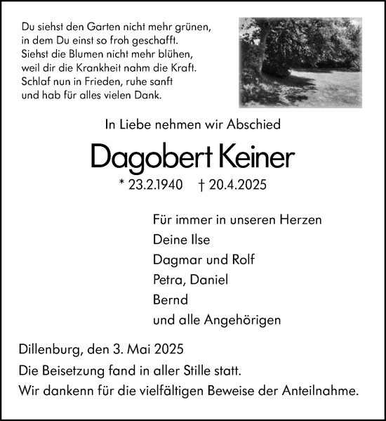 Traueranzeige von Dagobert Keiner von Dill Block