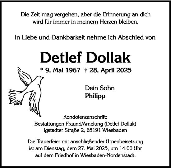 Traueranzeige von Detlef Dollak von Wiesbadener Kurier