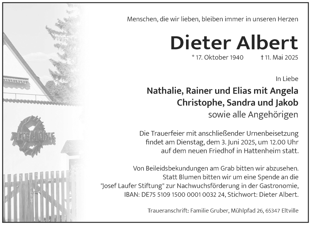  Traueranzeige für Dieter Albert vom 24.05.2025 aus Rheingau Kurier