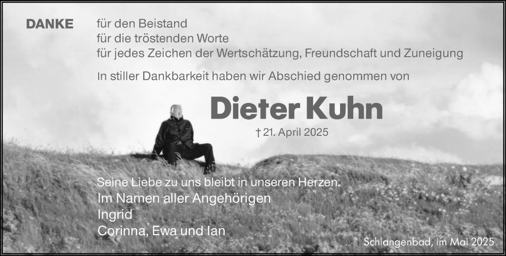 Traueranzeige für Dieter Kuhn vom 17.05.2025 aus Wiesbadener Kurier