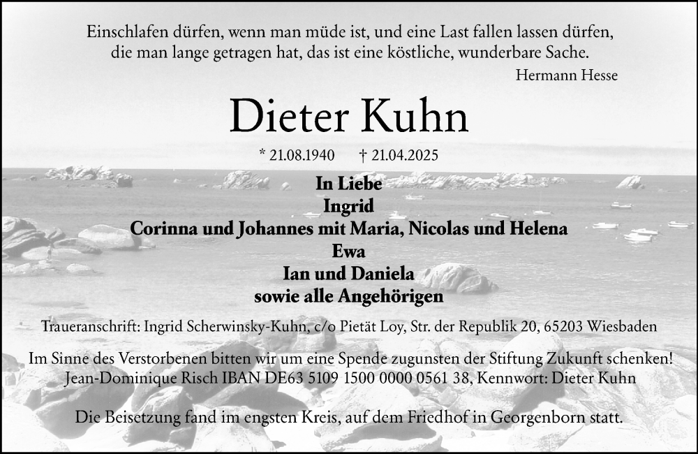  Traueranzeige für Dieter Kuhn vom 03.05.2025 aus Wiesbadener Kurier