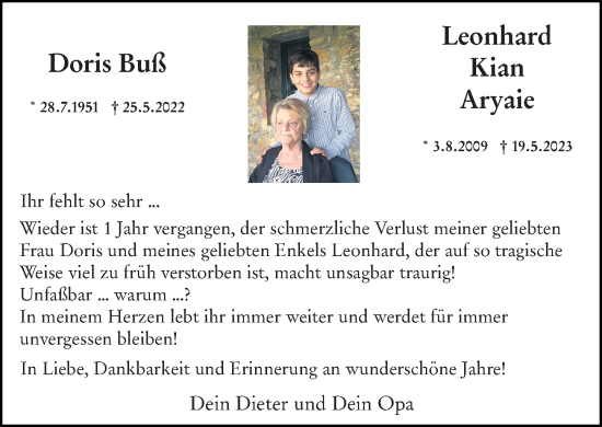 Traueranzeige von Doris Buß von Wiesbadener Kurier