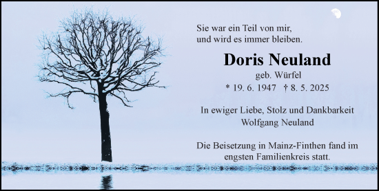 Traueranzeige von Doris Neuland von Allgemeine Zeitung Mainz