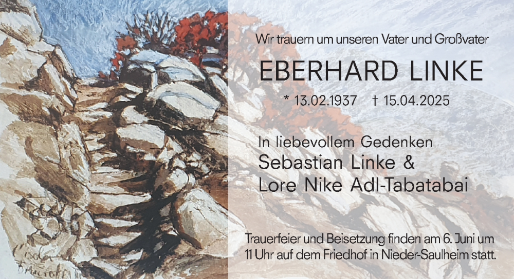  Traueranzeige für Eberhard Linke vom 03.05.2025 aus Allgemeine Zeitung Alzey