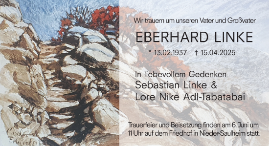 Traueranzeige von Eberhard Linke von Allgemeine Zeitung Alzey