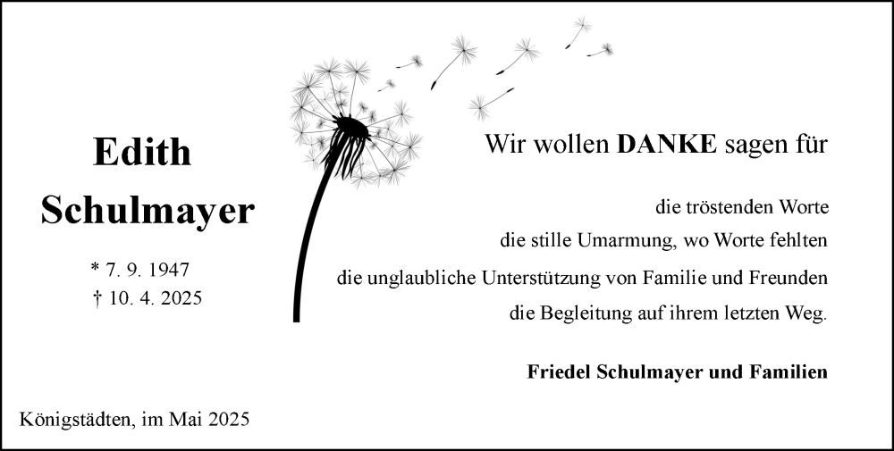  Traueranzeige für Edith Schulmayer vom 10.05.2025 aus Rüsselsheimer Echo