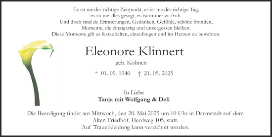 Traueranzeige von Eleonore Klinnert von Darmstädter Echo