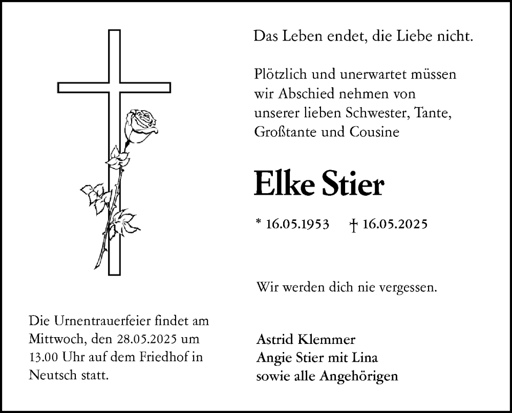  Traueranzeige für Elke Stier vom 24.05.2025 aus Darmstädter Echo