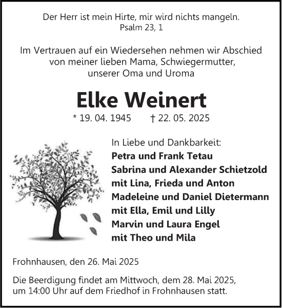 Traueranzeige von Elke Weinert von Dill Block