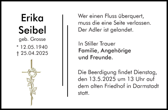 Traueranzeige von Erika Seibel von Darmstädter Echo