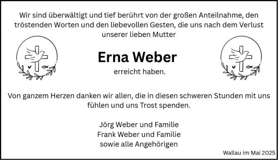 Traueranzeige von Erna Weber von Hinterländer Anzeiger