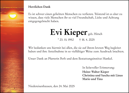 Traueranzeige von Evi Kieper von Hinterländer Anzeiger