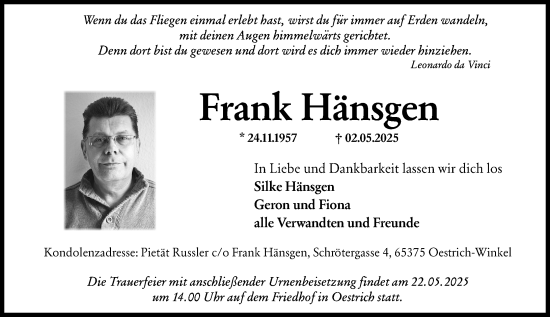 Traueranzeige von Frank Hänsgen von Rheingau Kurier