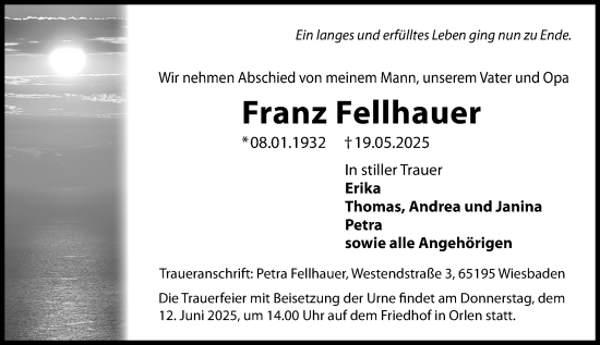 Traueranzeige von Franz Fellhauer von Wiesbadener Kurier