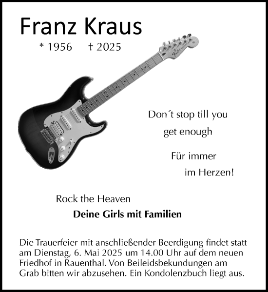 Traueranzeige von Franz Kraus von Rheingau Kurier