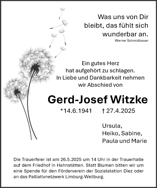 Traueranzeige von Gerd-Josef Witzke von Camberger Anzeiger