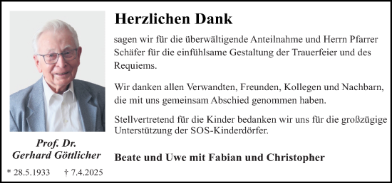 Traueranzeige von Gerhard Göttlicher von Darmstädter Echo