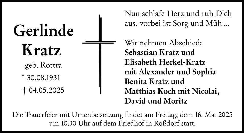  Traueranzeige für Gerlinde Kratz vom 10.05.2025 aus Darmstädter Echo