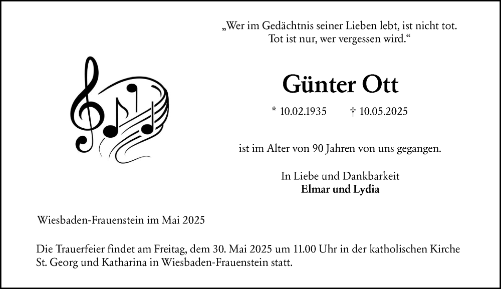  Traueranzeige für Günter Ott vom 24.05.2025 aus Wiesbadener Kurier