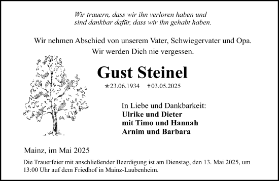 Traueranzeige von Gust Steinel von Allgemeine Zeitung Mainz