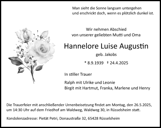 Traueranzeige von Hannelore Luise Augustin von Rüsselsheimer Echo