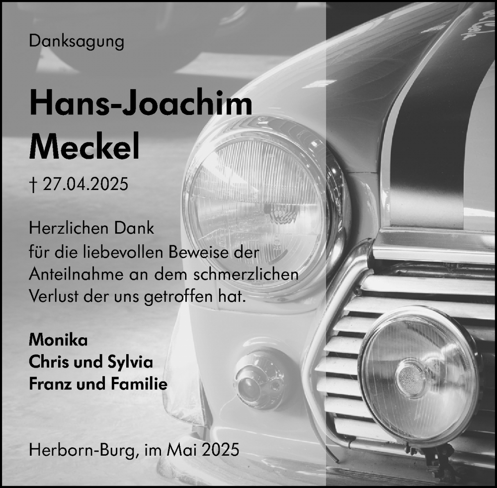  Traueranzeige für Hans-Joachim Meckel vom 24.05.2025 aus Dill Block
