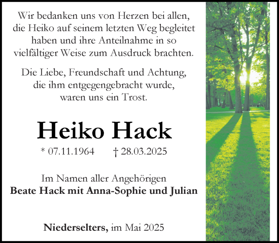 Traueranzeige von Heiko Hack von Camberger Anzeiger